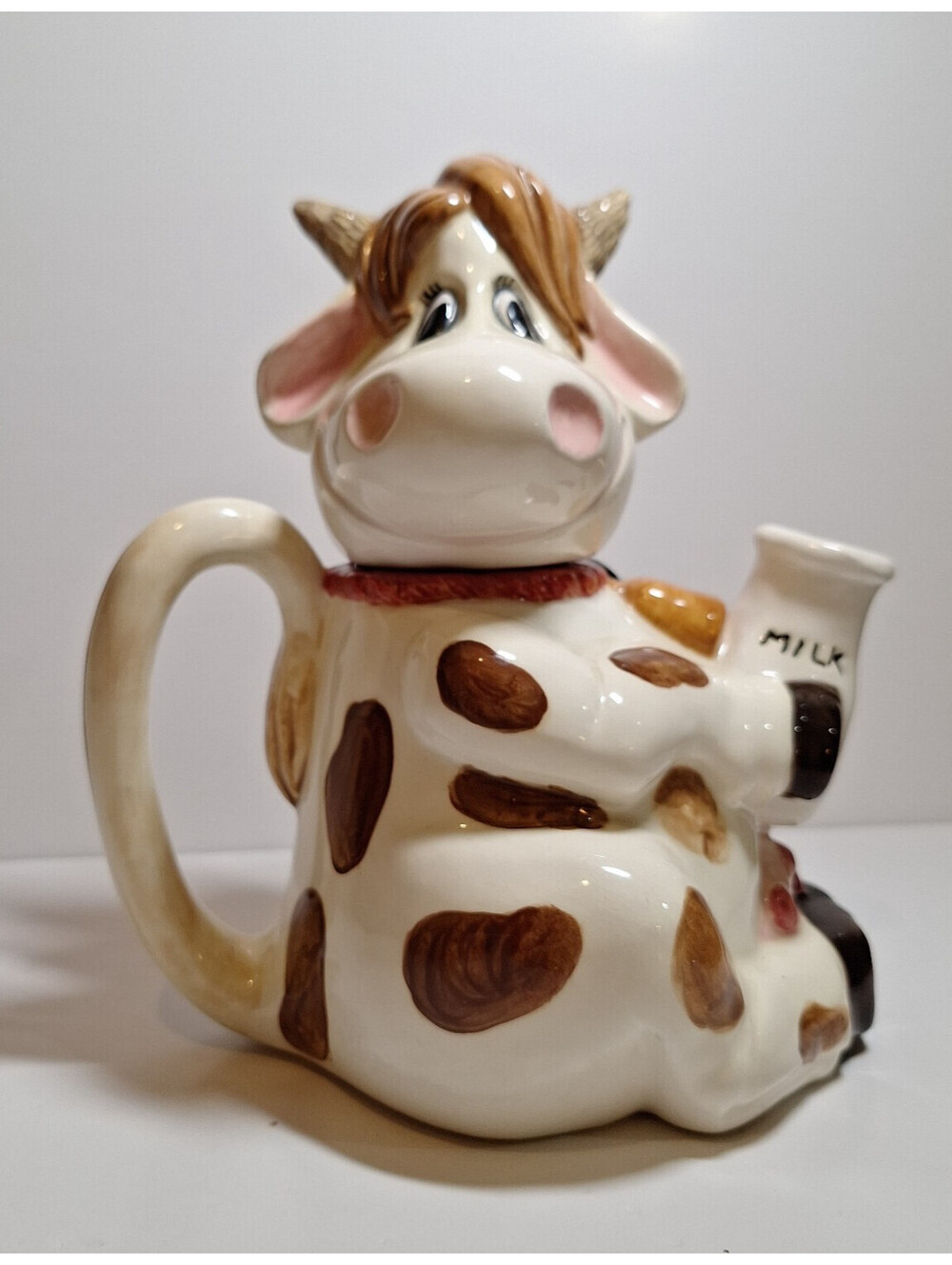 Vintage 1997 Ceramic COW Teapot w/Lid Brown & White Ceramichrome Mold #2509